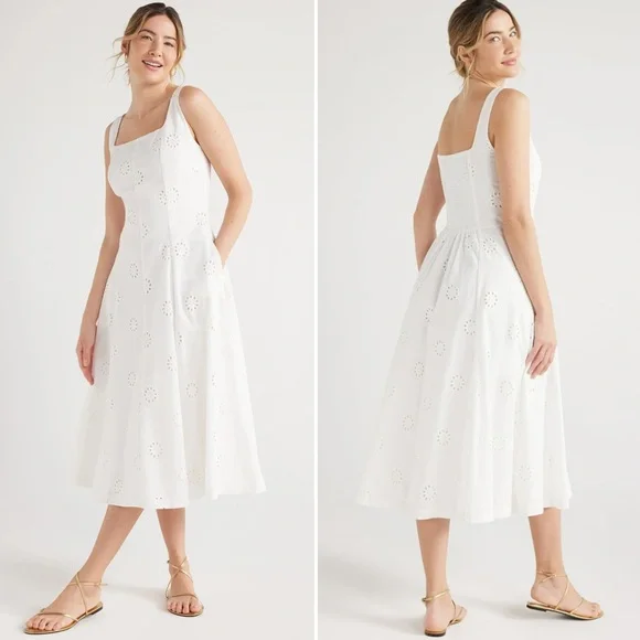 Free Assembly White Eyelet Panel 100% Cotton Midi Dress Women’s Size XL - Picture 1 of 6